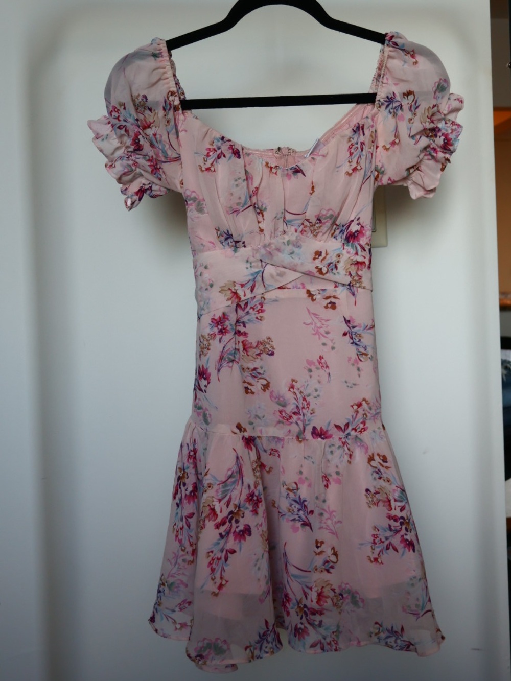 Floral Puff-Sleeve Pink Mini Dress